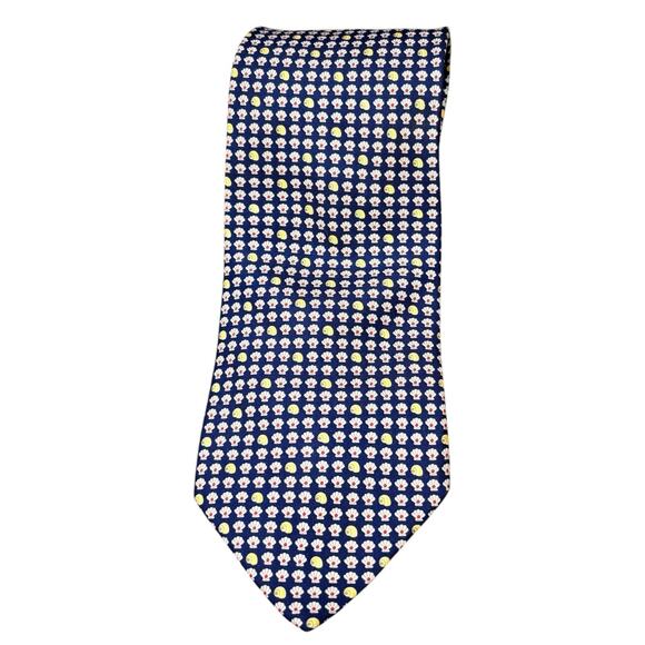 Vintage Salvatore Ferragamo Silk Tie Scallop Nautilus Shell All Over Print Blue - Picture 3 of 6